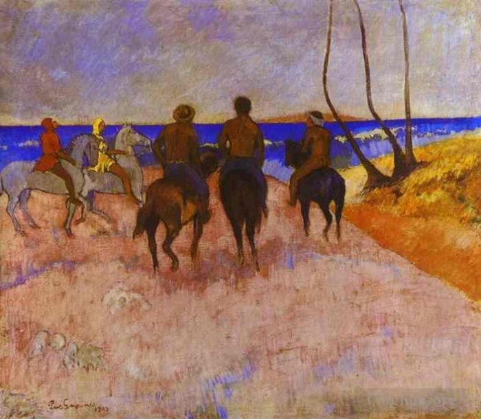 Paul Gauguin Oil Painting - Horsemen on the Beach