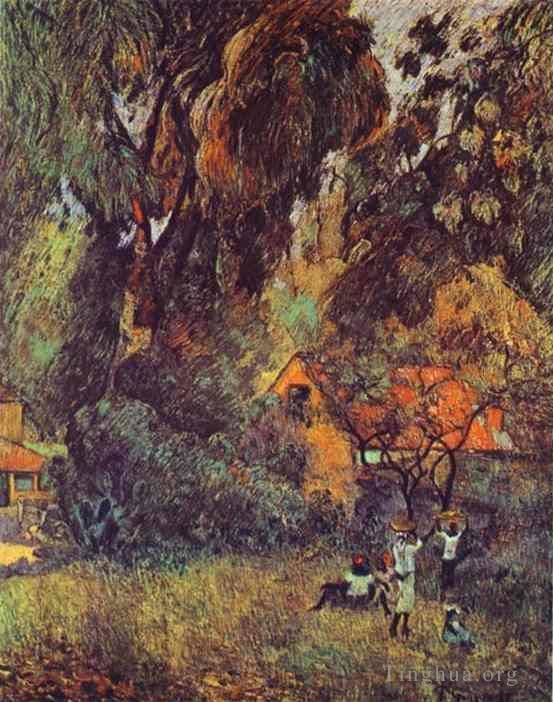 Paul Gauguin Oil Painting - Huts under Trees