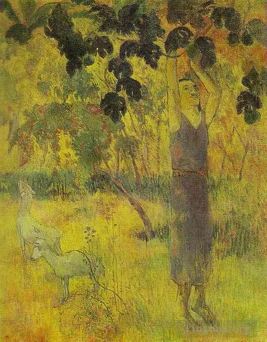 Paul Gauguin Oil Painting - Man Picking Fruit from a Tree