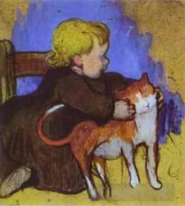 Paul Gauguin Oil Painting - Mimi and Her Cat