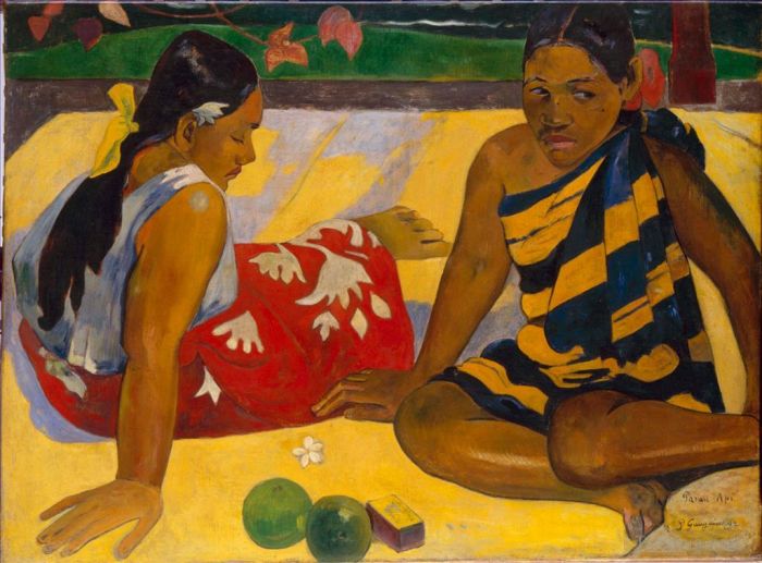 Paul Gauguin Oil Painting - Whats New? (Parau Api or Two Women of Tahiti)