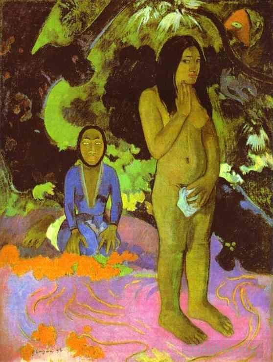 Paul Gauguin Oil Painting - Parau na te varua ino Words of the devil