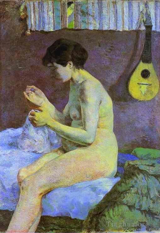 Paul Gauguin Oil Painting - Study of a Nude Suzanne Sewing