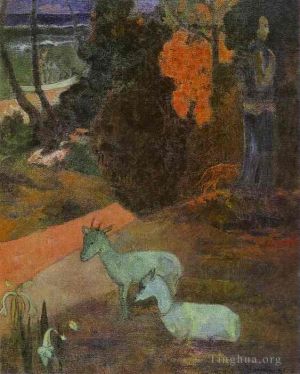 Artist Paul Gauguin's Work - Tarari maruru Landscape with Two Goats