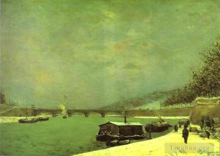 Paul Gauguin Oil Painting - The Seine at the Pont d Iena Snowy Weather