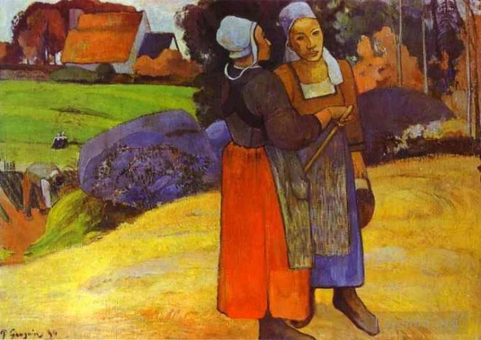 Paul Gauguin Oil Painting - Two Breton Women on the Road