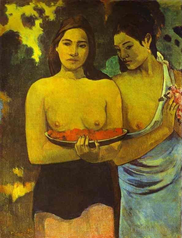 Paul Gauguin Oil Painting - Two Tahitian Women
