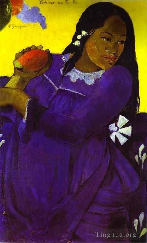 Paul Gauguin Oil Painting - Vahine no te vi Woman with a Mango