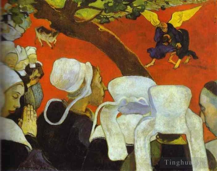 Paul Gauguin Oil Painting - Vision of the Sermon (Jacob Wrestling with the Angel)
