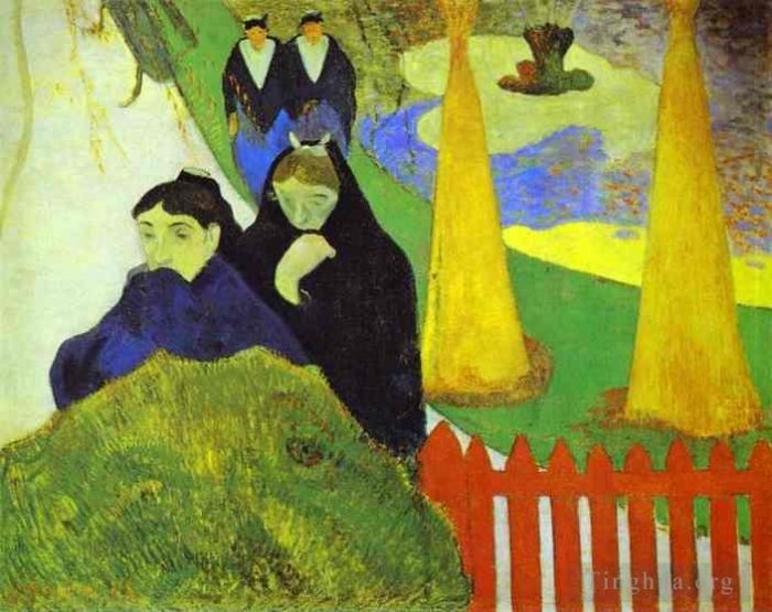 Paul Gauguin Oil Painting - Women from Arles in the Public Garden the Mistral