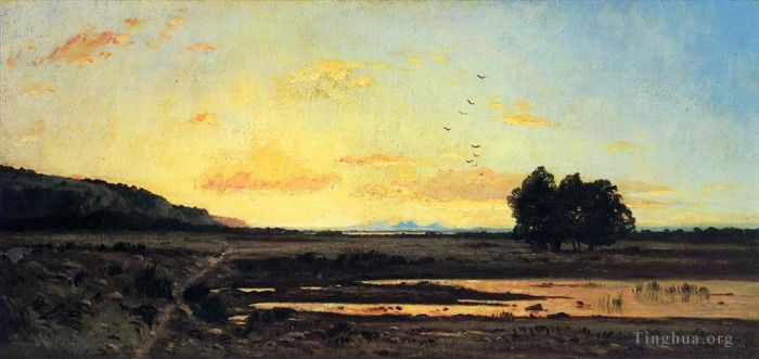 Paul Camille Guigou Oil Painting - Rememberance of la Caru Sunset