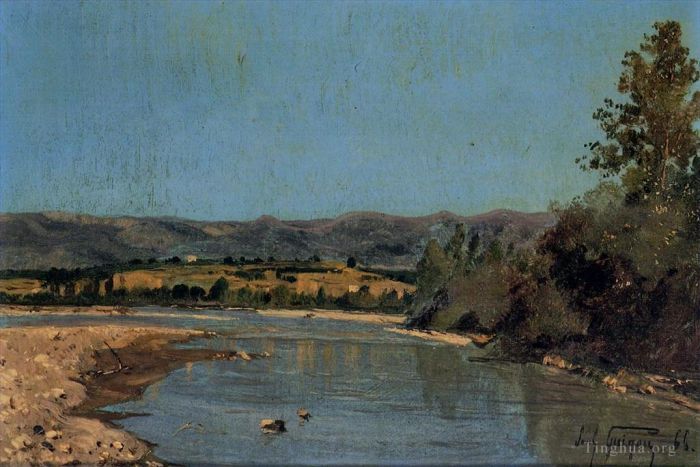 Paul Camille Guigou Oil Painting - The Banks of the Durance at Puivert