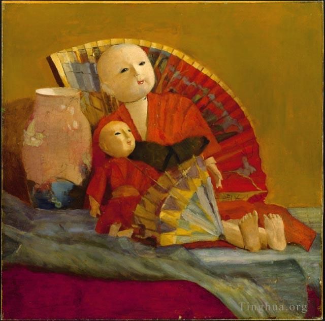 Paul Peel Oil Painting - Japanese Dolls and Fan