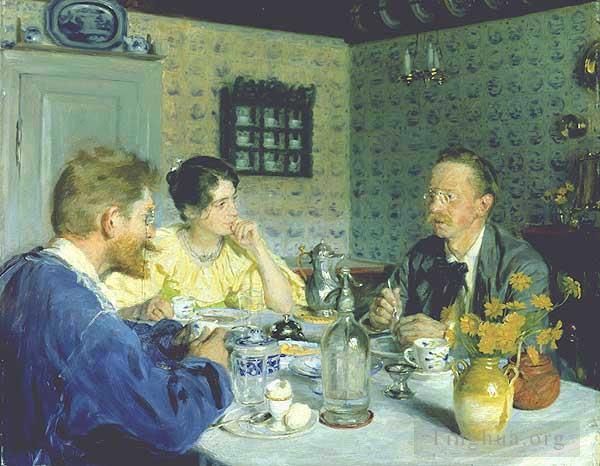 Peder Severin Kroyer Oil Painting - Almuerzo con Otto Benzon