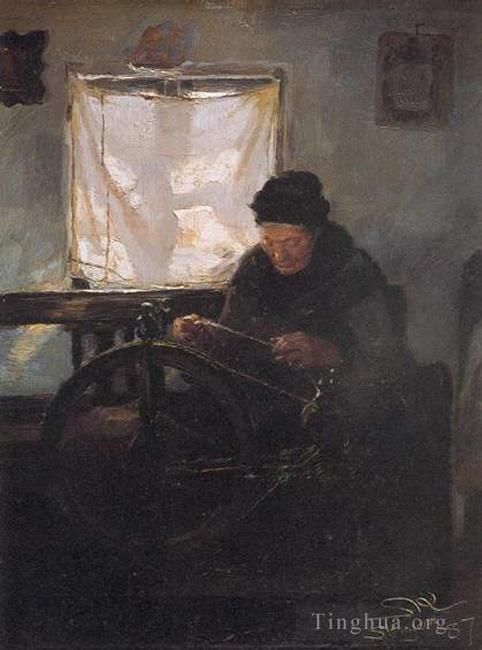 Peder Severin Kroyer Oil Painting - Anciana en la rueca 1887