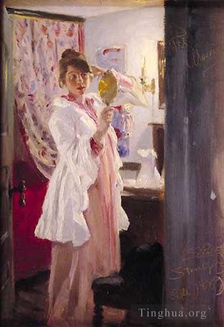Peder Severin Kroyer Oil Painting - Marie en el espejo 1889