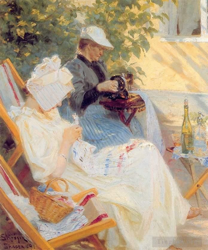 Peder Severin Kroyer Oil Painting - Marie y su madre en el jardin 1891