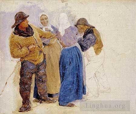 Peder Severin Kroyer Oil Painting - Mujeres y pescadores de Hornbaek 1875
