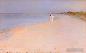 Artist Peder Severin Kroyer's Work - Summer evening at the South Beach Skagen - Anna Acher and Marie Krøyer