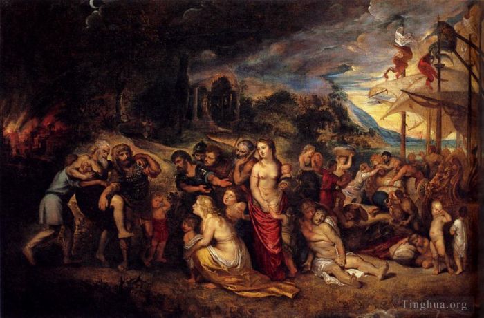 Peter Paul Rubens Oil Painting - Aeneas And His Family Departing From Troy