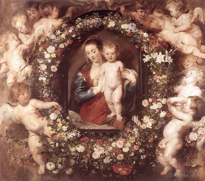 Peter Paul Rubens Oil Painting - Madonna in Floral Wreath