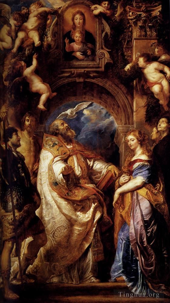 Peter Paul Rubens Oil Painting - Saint Gregory With Saints Domitilla Maurus And Papianus