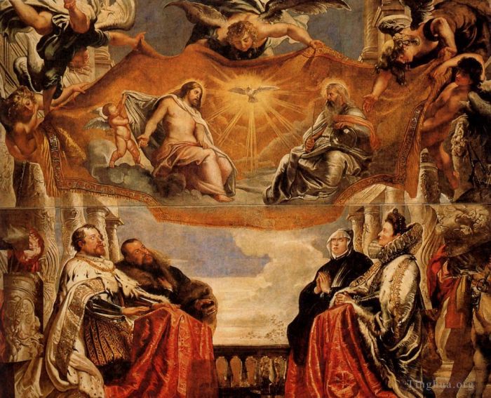 Peter Paul Rubens Oil Painting - The Trinity Adored By The Duke Of Mantua And His Family