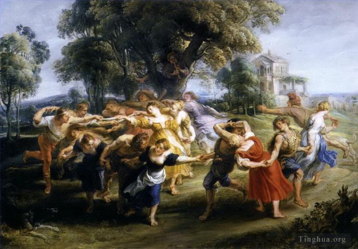 Peter Paul Rubens Oil Painting - Dance of Mythological Characters and Villagers