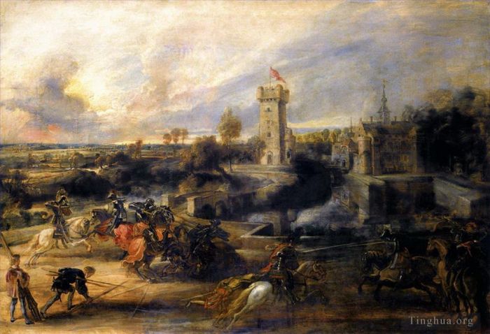 Peter Paul Rubens Oil Painting - Tournament in front of castle steen 1637