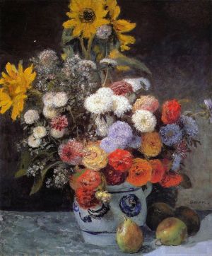 Artist Pierre-Auguste Renoir's Work - Mixed Flowers In An Earthenware Pot