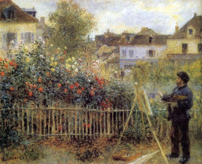 Pierre-Auguste Renoir Oil Painting - Monet painting in his garden at Argenteuil