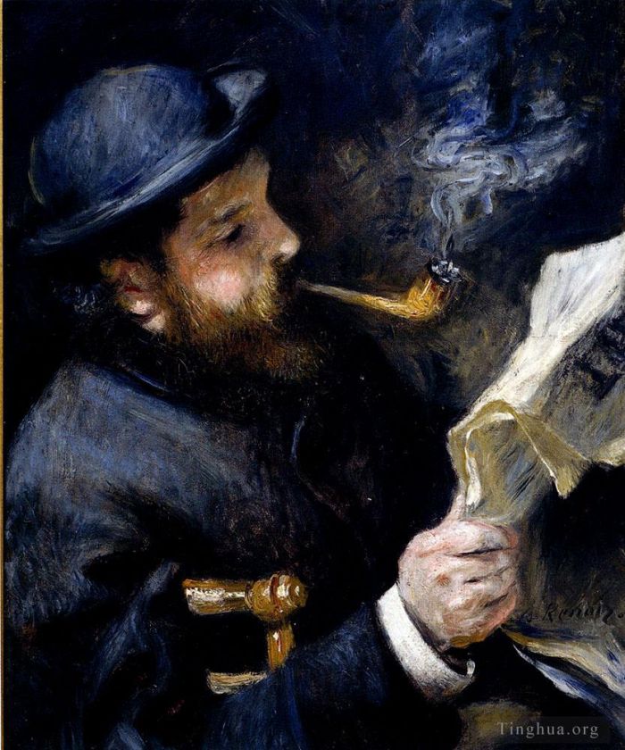 Pierre-Auguste Renoir Oil Painting - Claude Monet Reading (Reading A Newspaper)