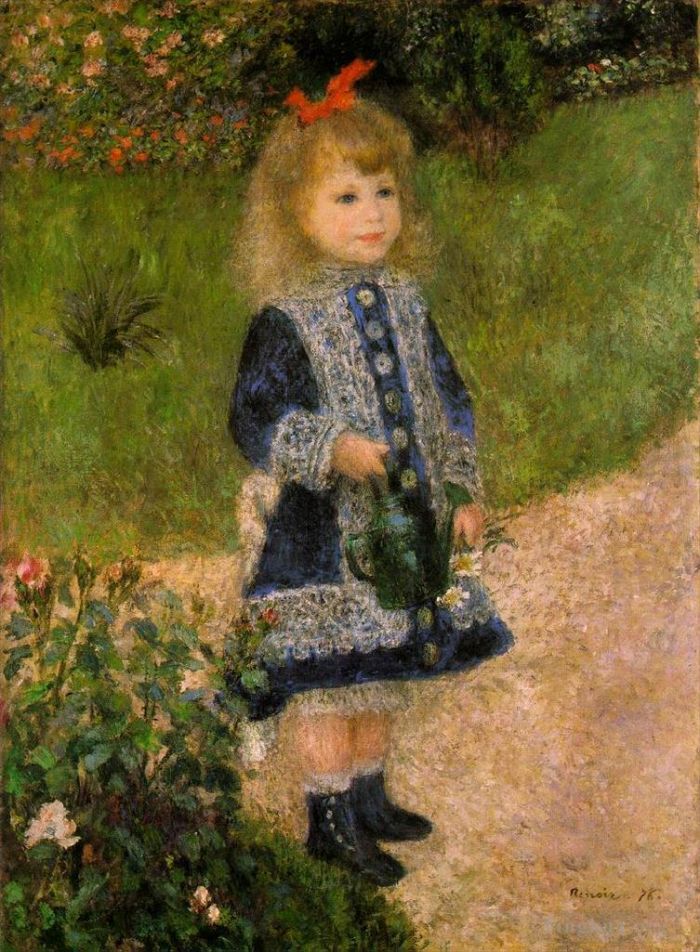Pierre-Auguste Renoir Oil Painting - A girl with a watering can Pierre Auguste Renoir
