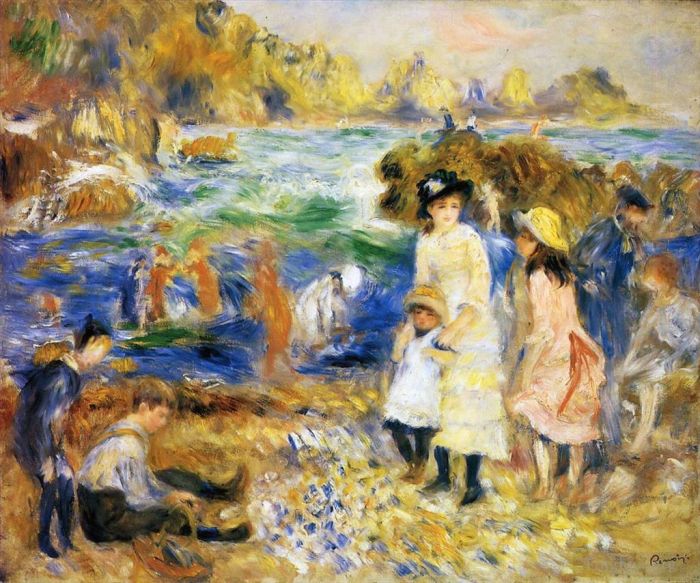 Pierre-Auguste Renoir Oil Painting - Beach scene guernsey