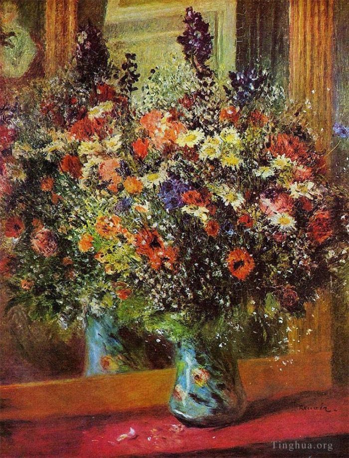 Pierre-Auguste Renoir Oil Painting - Bouquet in front of a Mirror