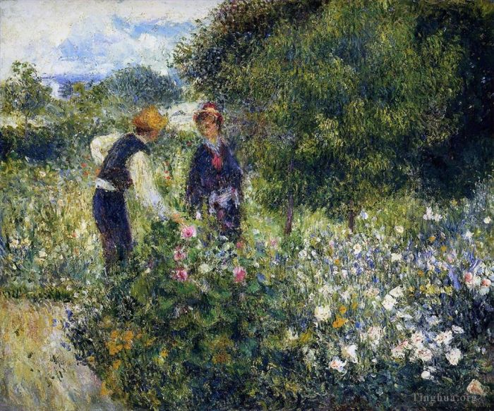 Pierre-Auguste Renoir Oil Painting - Enoir picking flowers