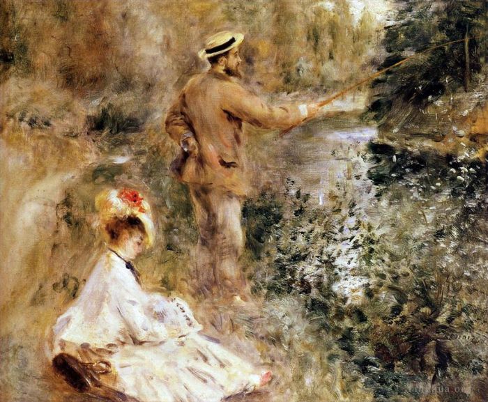 Pierre-Auguste Renoir Oil Painting - Fisherman on riverbank