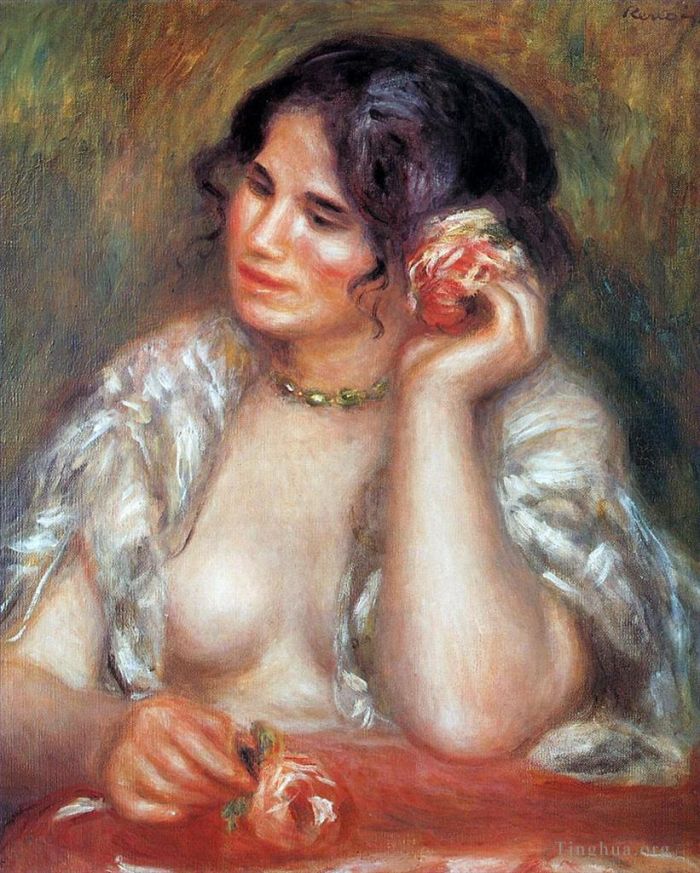 Pierre-Auguste Renoir Oil Painting - Gabrielle with a rose
