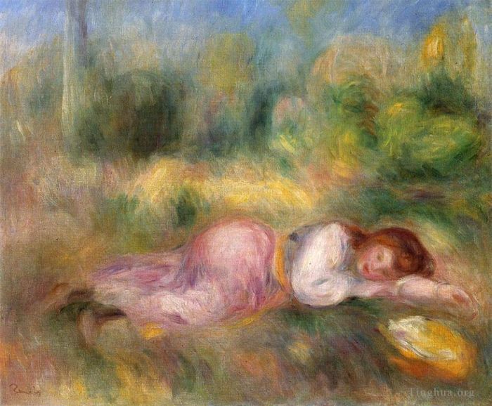 Pierre-Auguste Renoir Oil Painting - Girl streched out on the grass