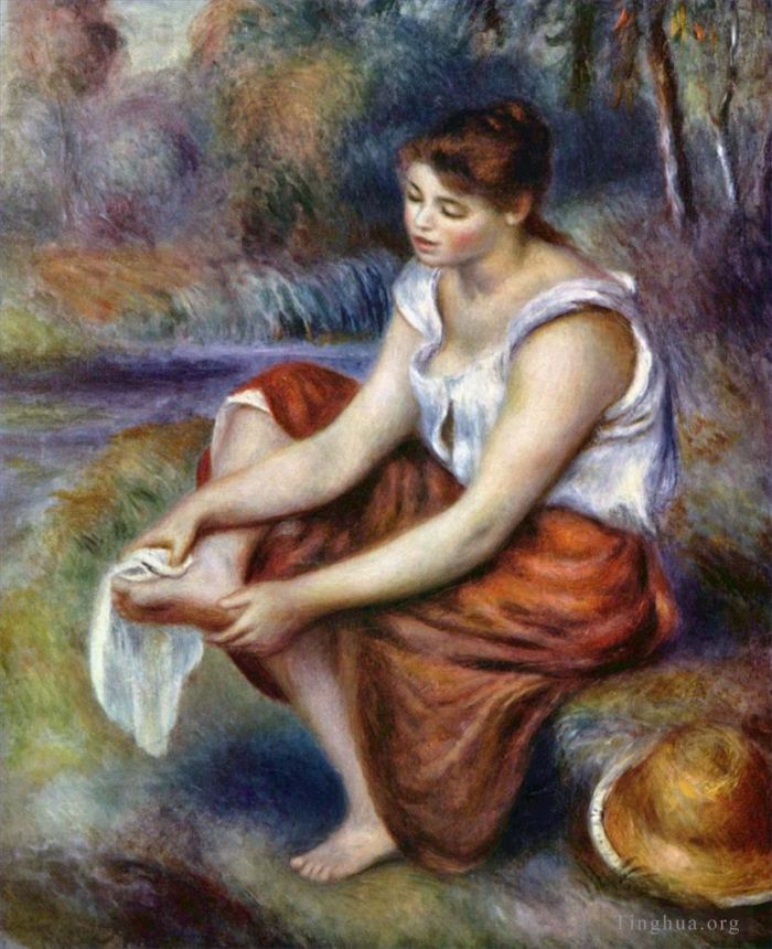 Pierre-Auguste Renoir Oil Painting - Girl wiping her feet