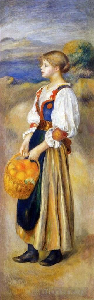 Pierre-Auguste Renoir Oil Painting - Girl with a basket of oranges