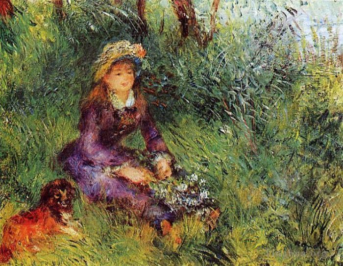 Pierre-Auguste Renoir Oil Painting - Madame Renoir with a Dog