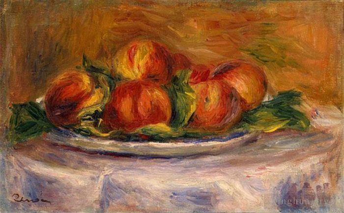 Pierre-Auguste Renoir Oil Painting - Peaches on a plate still life