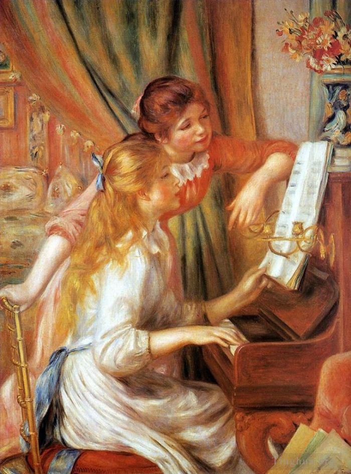 Pierre-Auguste Renoir Oil Painting - Young Girls at the Piano