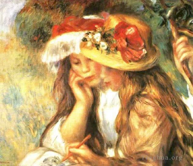 Pierre-Auguste Renoir Oil Painting - Two Girls Reading