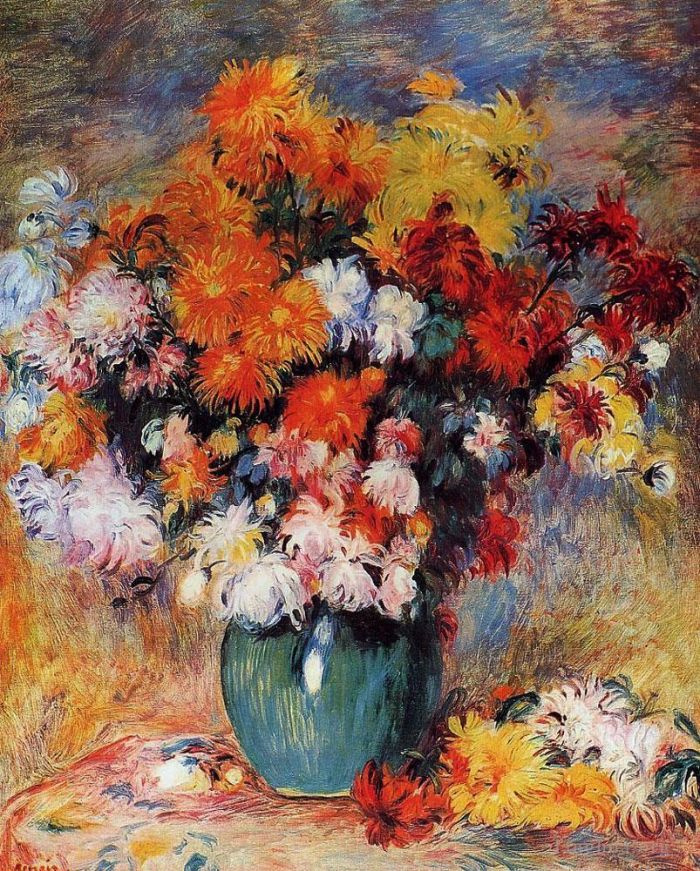 Pierre-Auguste Renoir Oil Painting - Vase of Chrysanthemums
