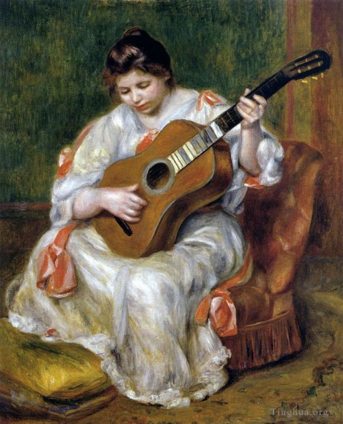 Pierre-Auguste Renoir Oil Painting - Woman playing the guitar