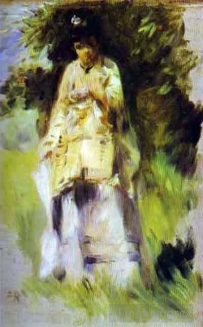 Pierre-Auguste Renoir Oil Painting - Woman standing by a tree