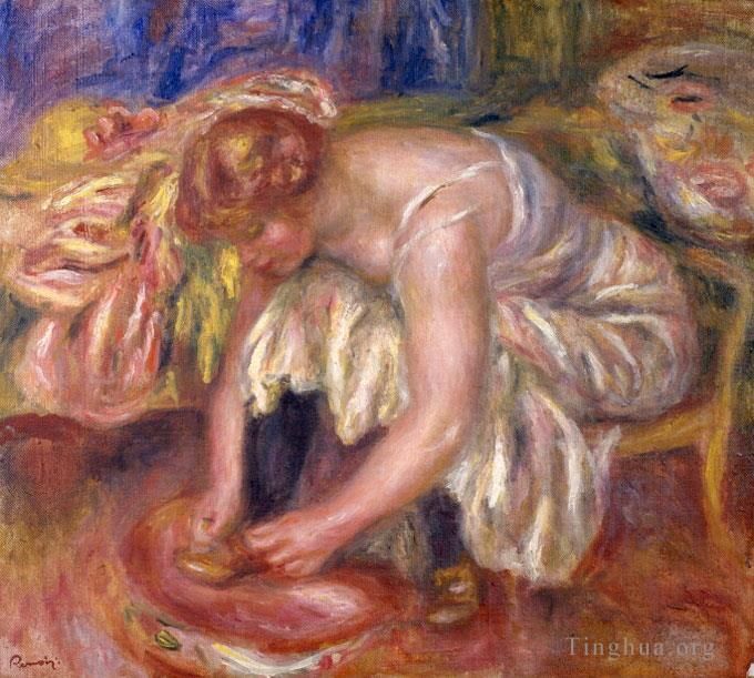 Pierre-Auguste Renoir Oil Painting - Woman tying her shoelace