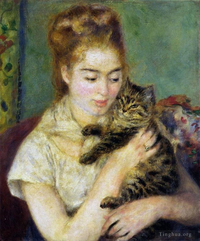 Pierre-Auguste Renoir Oil Painting - Woman with a cat